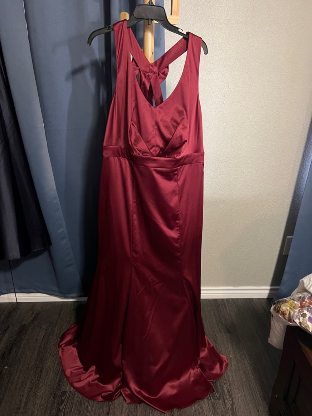Satin Burgundy V-Back Prom Gown